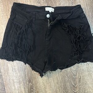 Black altered state fringe shorts
